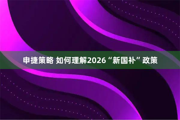 申捷策略 如何理解2026“新国补”政策